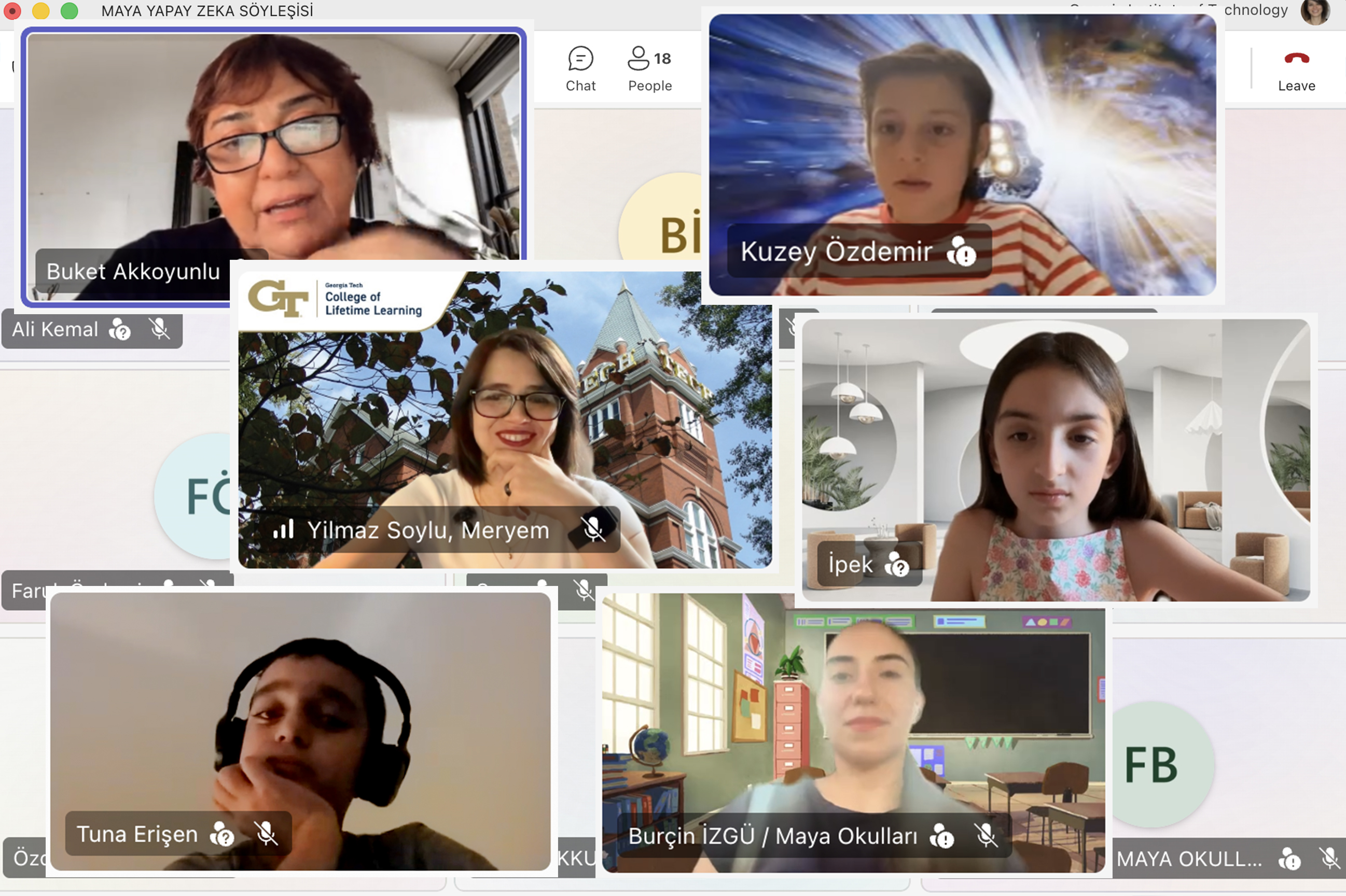 A collage of photos of 4th-grade students and instructors during a Teams meeting.
